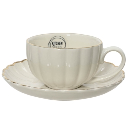 TAZZA/PIATTO PORCELLANA BIANCA C/BORDO ORO 15,5H6