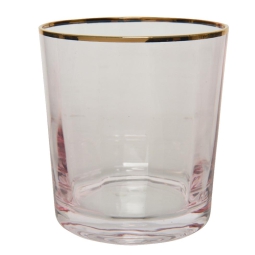 BICCHIERE ACQUA H9,6CM VETRO ROSA BORDO ORO