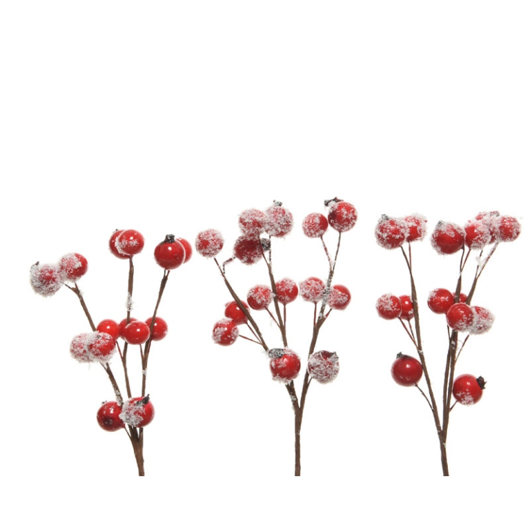 PICK 3PZ BACCHE ROSSE GLITTER H15CM
