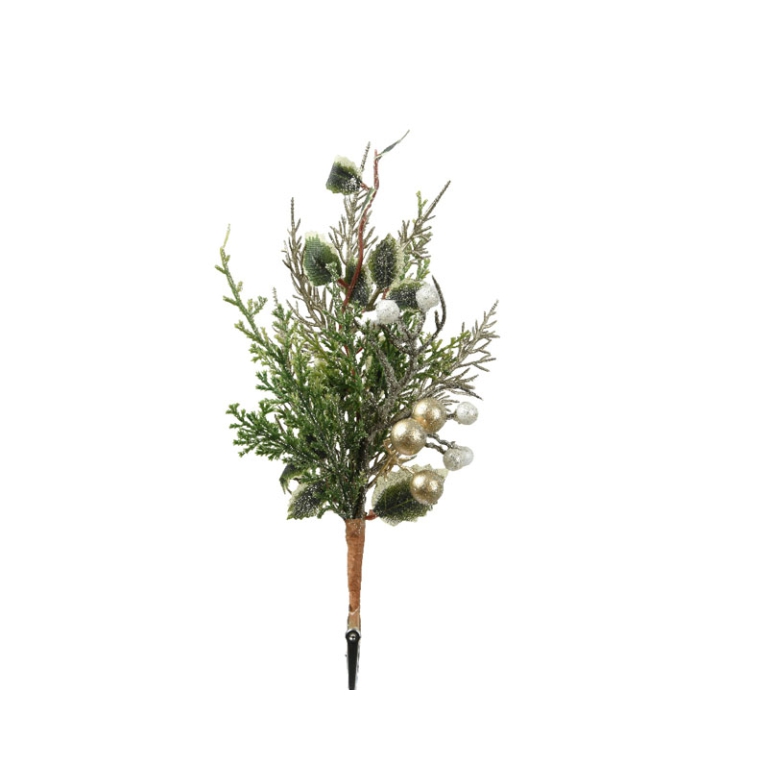 DECORO RAMETTI PINO CON  BACCHE H25CM CON CLIP
