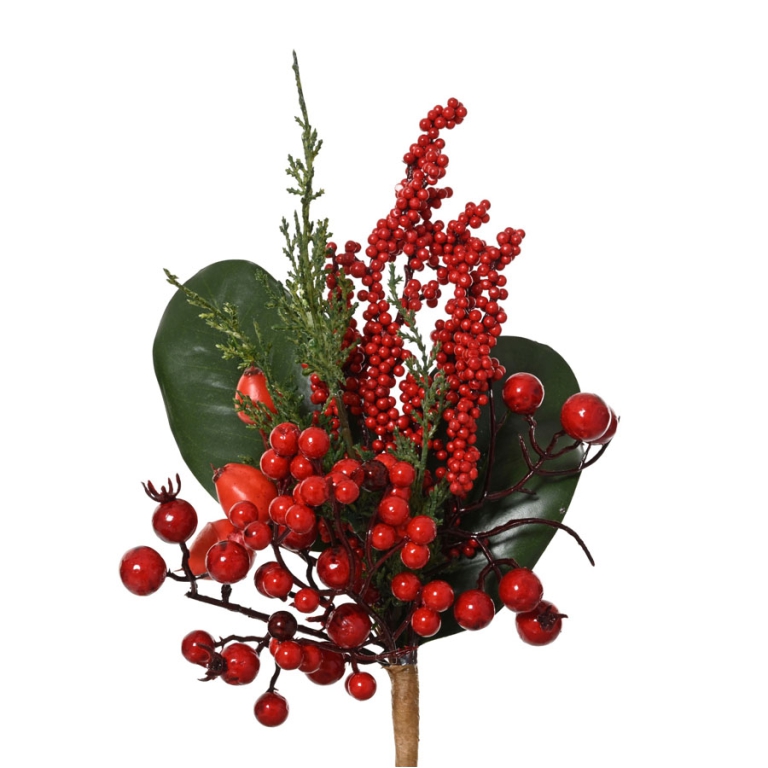 RAMO FIORE BACCHE H25CM  ROSSO