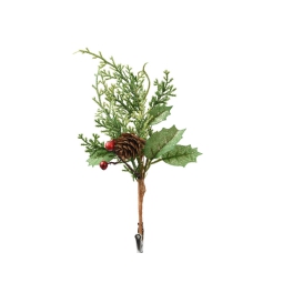 DECORO RAMETTO PINO CON  PIGNA H21CM CON CLIP 2 PEZZI