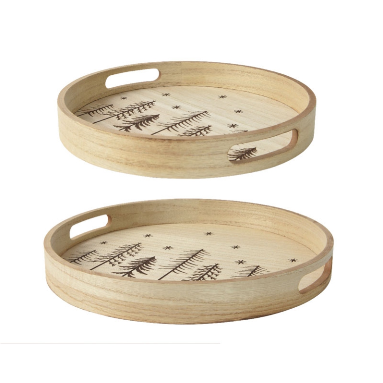 VASSOIO LEGNO 2 PEZZI XMAS   DECORO ALBERI