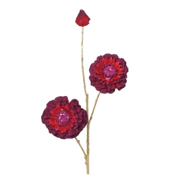 RAMO FIORE ZINNIA H74CM  ROSSO E BORDEAUX