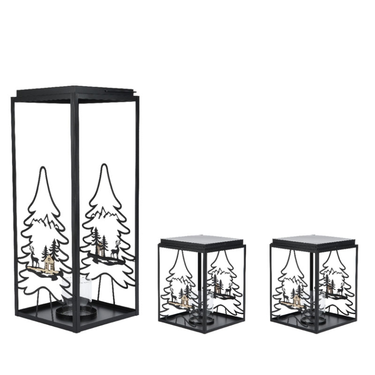 LANTERNA METALLO SET 3PZ DECORO ALBERO