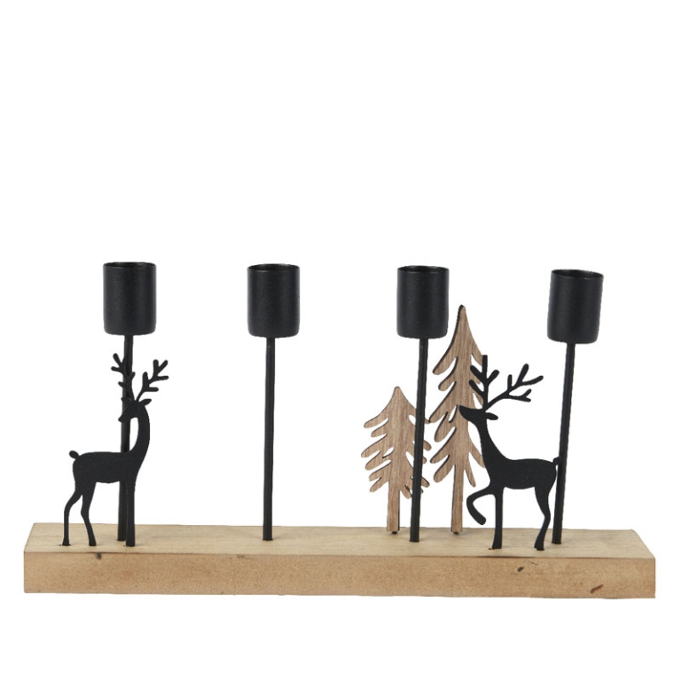 PORTACANDELE DECORO RENNA 18H13,50CM BASE LEGNO