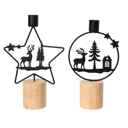 PORTACANDELE DECORO H21CM BASE LEGNO SOGGETTI ASSORTITI