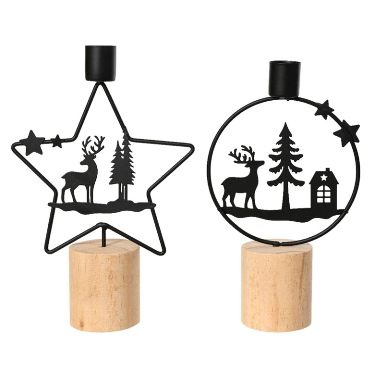 PORTACANDELE DECORO H21CM BASE LEGNO SOGGETTI ASSORTITI