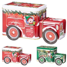 SCATOLA LATTA 18CM CAMIONCINI NATALIZI