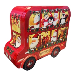 LATTA NATALIZIA BUS CON  BISCOTTI E DECORAZIONE