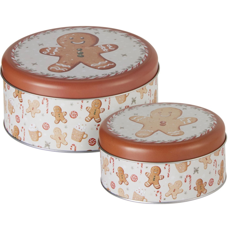 SCATOLA LATTA SET 2PZ    TONDA DECORO NATALIZIO