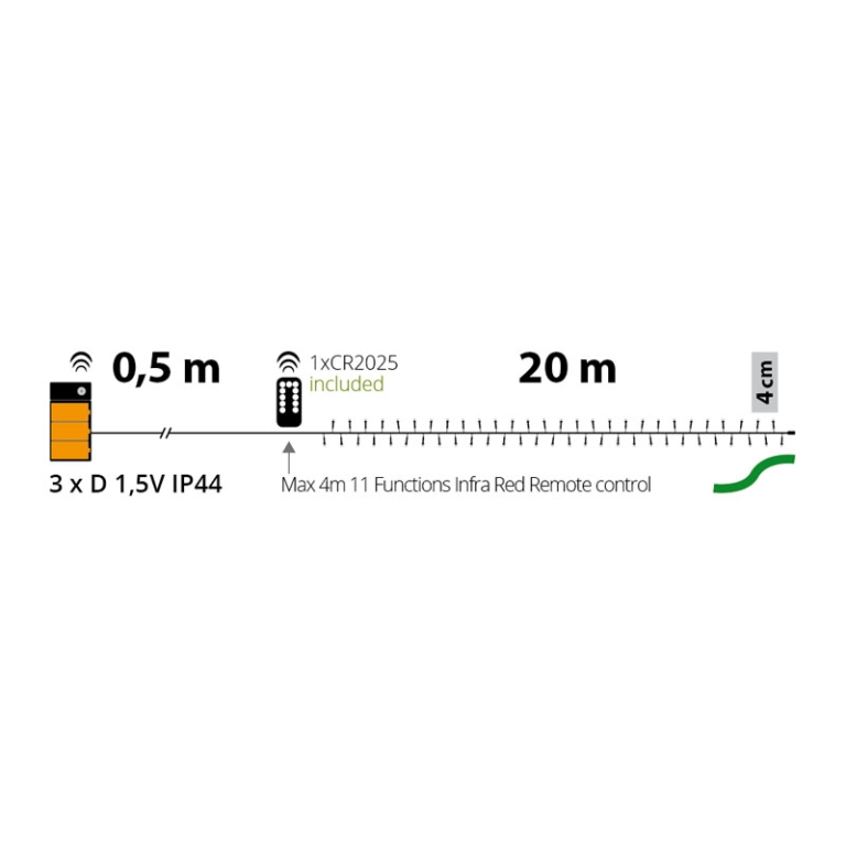 LUMINARIA 500 LED 20MT BIANCO CALDO BATTERIA ESTERNO 2