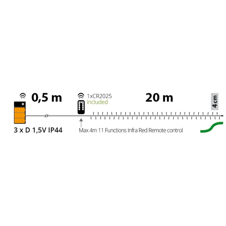 LUMINARIA 500 LED 20MT BIANCO CALDO BATTERIA ESTERNO 5