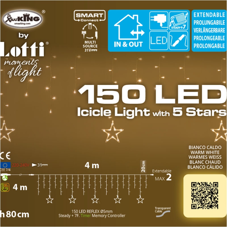 LUMINARIA 150 LED 4MT BIANCO CALDO TENDA STELLE 5