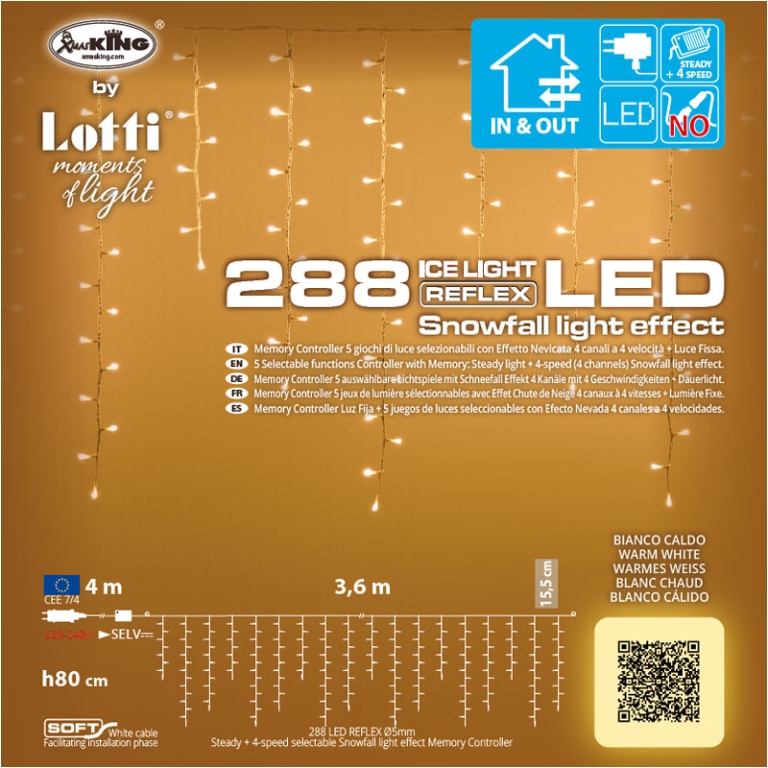 LUMINARIA 288 LED 4MT EFFETTO NEVE BIANCO TENDA 5