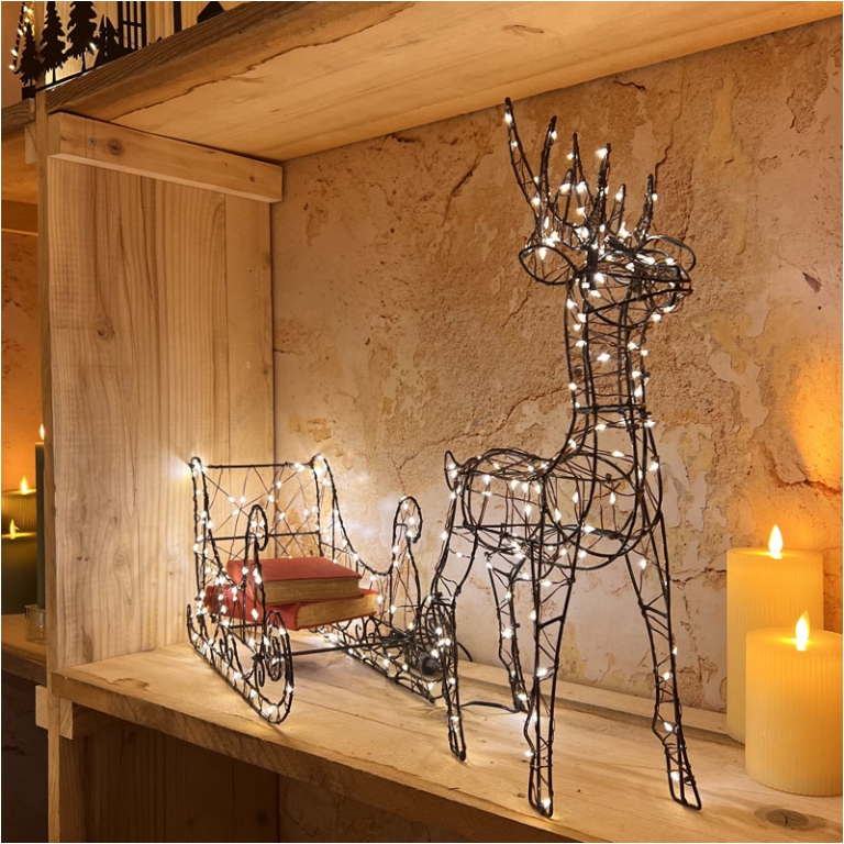 DECORO SLITTA CON RENNA  3D MARRONE 240MICROLED 2