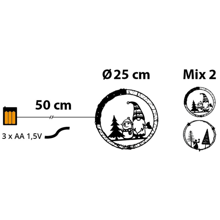 DECORO DA APPENDERE D25CM MICROLED SOGGETTI ASSORTITI 2