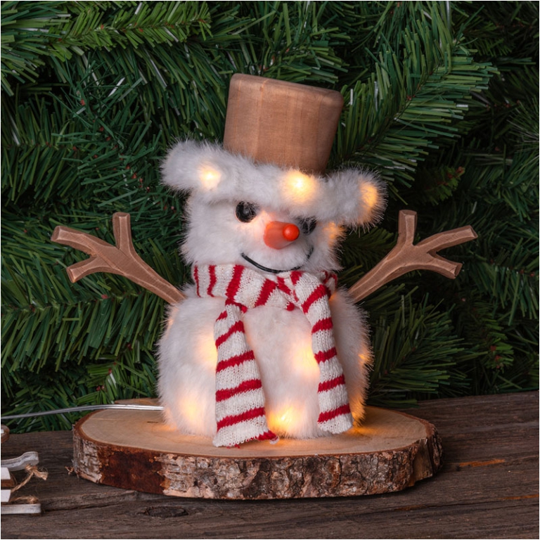 PUPAZZO DI NEVE LED H20CM BASE LEGNO