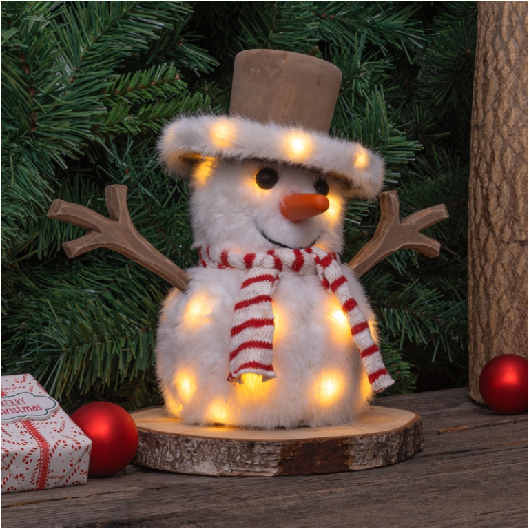 PUPAZZO DI NEVE LED H25CM BASE LEGNO