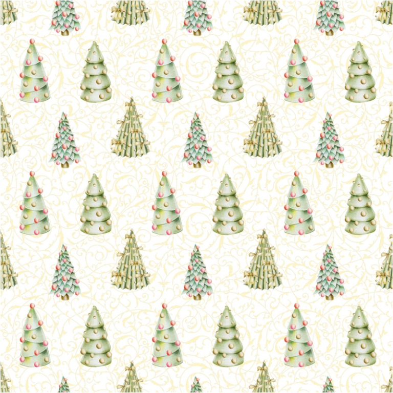 CARTA REGALO 70X100CM 10 FOGLI NATALE ALBERI AVORIO
