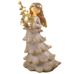 DECORO ANGELO CON ALBERO LED DETTAGLI PERLINE