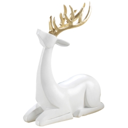 DECORO RENNA H18,5CM     BIANCA DETTAGLI ORO