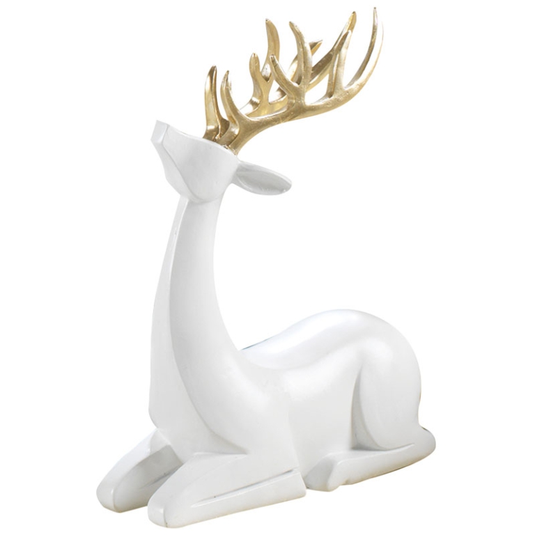 DECORO RENNA H18,5CM     BIANCA DETTAGLI ORO