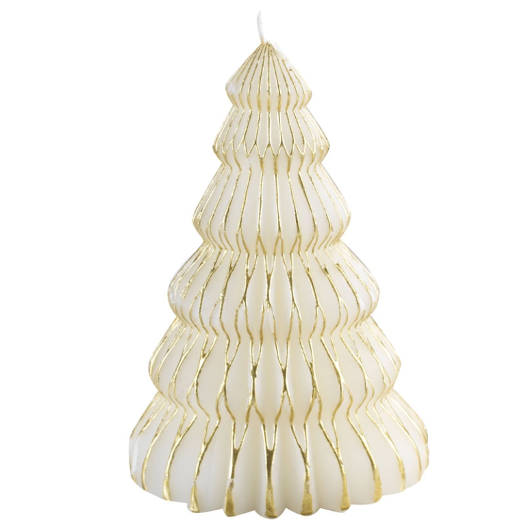 CANDELA ALBERO H18,5CM   AVORIO DECORO ORO