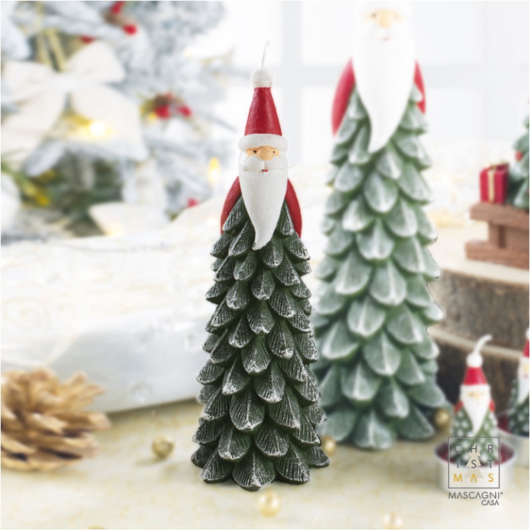CANDELA ALBERO H19,5CM   VERDE DECORO BABBO NATALE