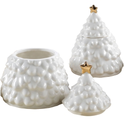 DECORO BARATTOLO ALBERO  H16CM BIANCO STELLA ORO