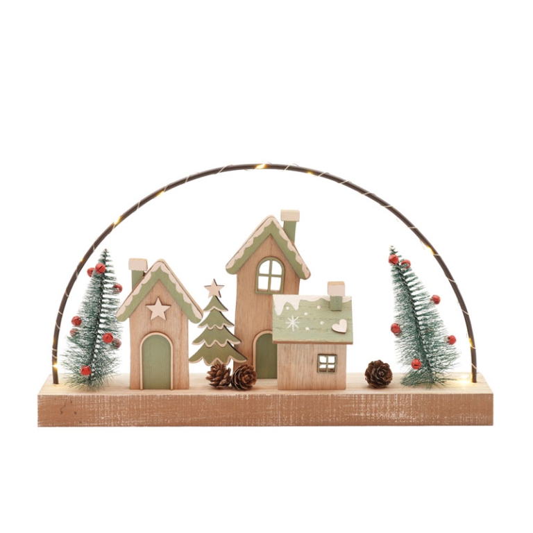DECORAZIONE VILLAGGIO LEDLEGNO 33CM