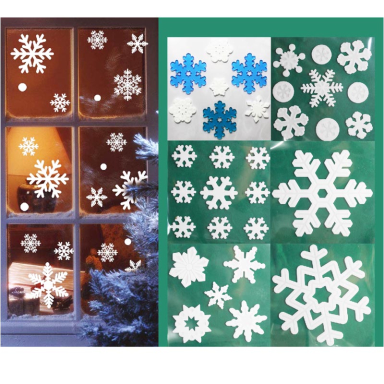 DECORAZIONE IN GEL X FINESTRA FIOCCHI DI NEVE ASSORTITI