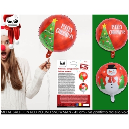 PALLONCINO MERRY XMAS RED METALLIZZATO ALBERO E PUPAZZO