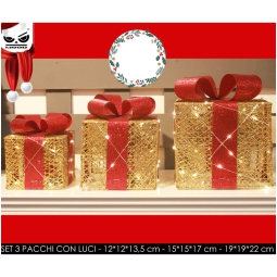 PACCO REGALO CON LUCI IN TEGRATE GOLD SET 3PZ