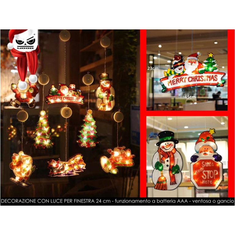DECORAZIONE FINESTRA 24CM SOGGETTI ASSORTITI CON LUCI