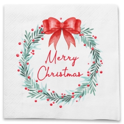 TOVAGLIOLI 33X33CM 10PZ CARTA MERRY XMAS BIANCO