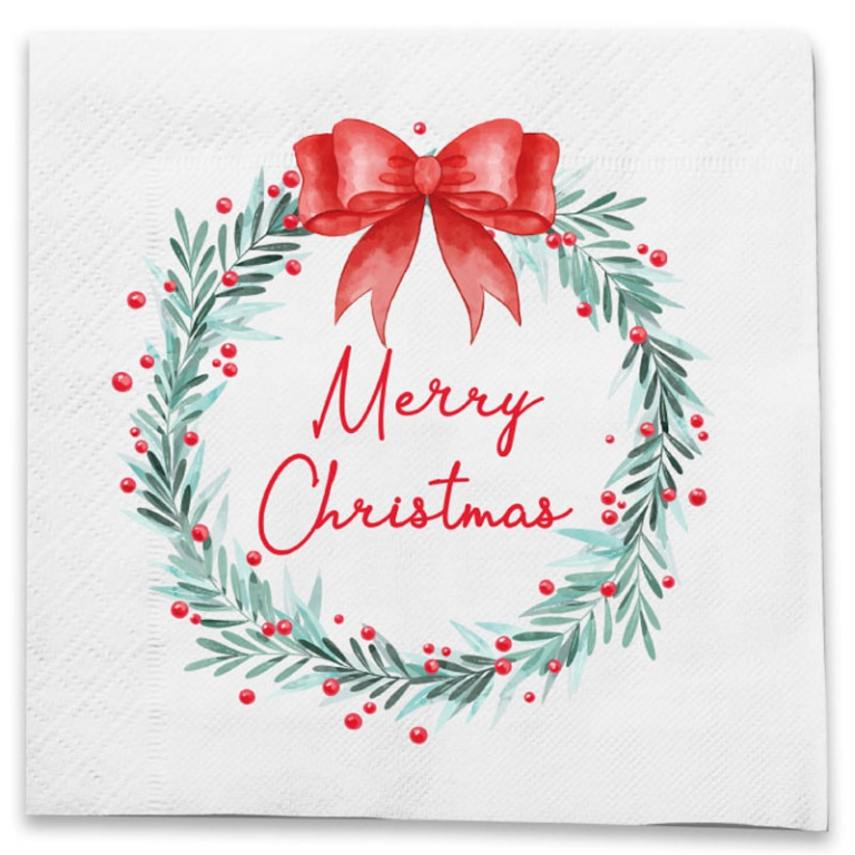 TOVAGLIOLI 33X33CM 10PZ CARTA MERRY XMAS BIANCO