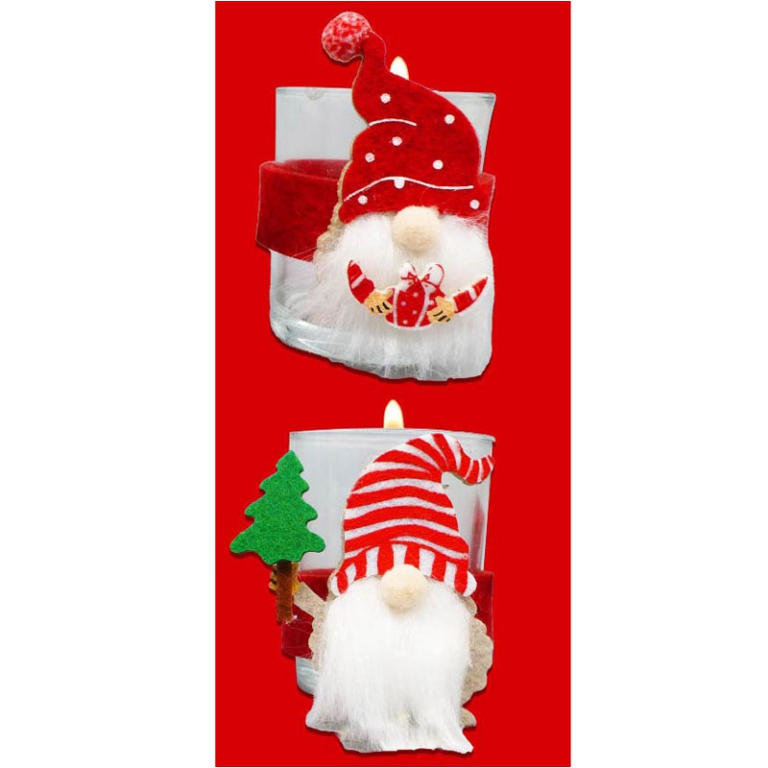 PORTA TEALIGHT GNOMO RED SOGGETTI ASSORTITI