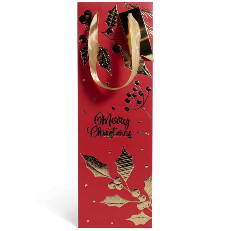 SHOPPER BOTTIGLIA 12X9H38CM ROSSA SCRITTA ORO