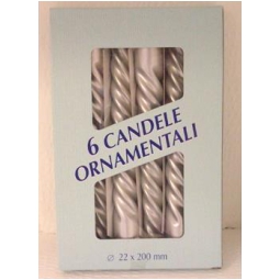CANDELA TORCIGLIONE H21CM ARGENTO 6PZ
