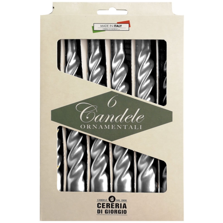 CANDELA TORCIGLIONE H21CM ARGENTO 6PZ 2