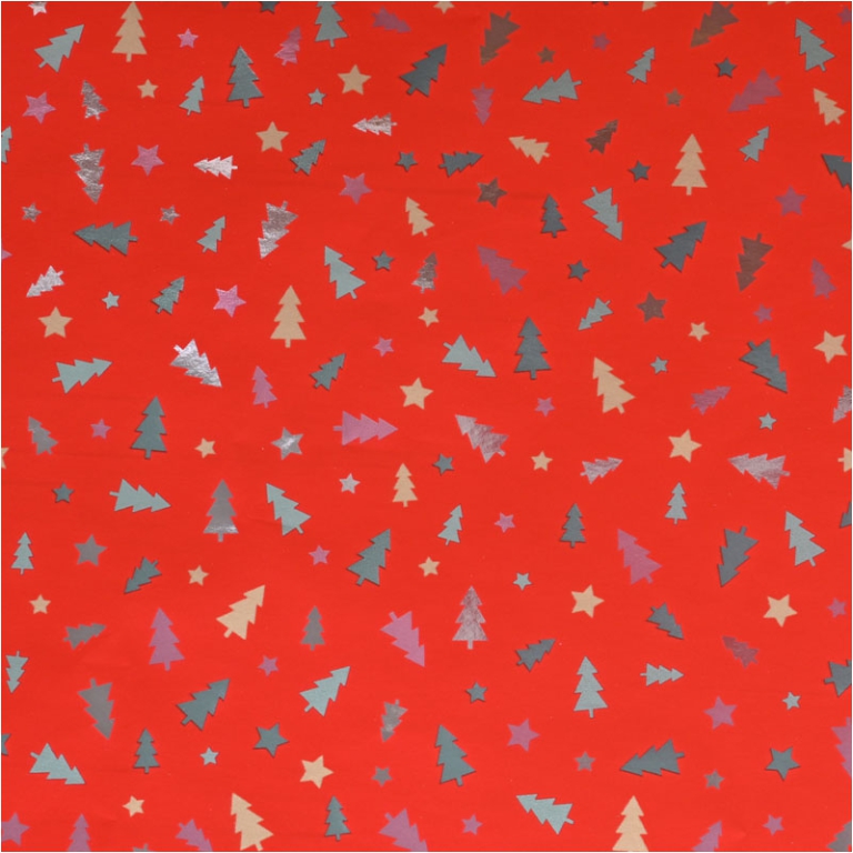 CARTA REGALO 70X100CM 10PZ ROSSA DECORO ALBERI