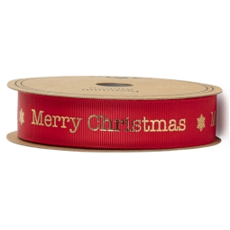 NASTRO TESSUTO 25MMX20MT ROSSO MERRY CHRISTMAS ORO