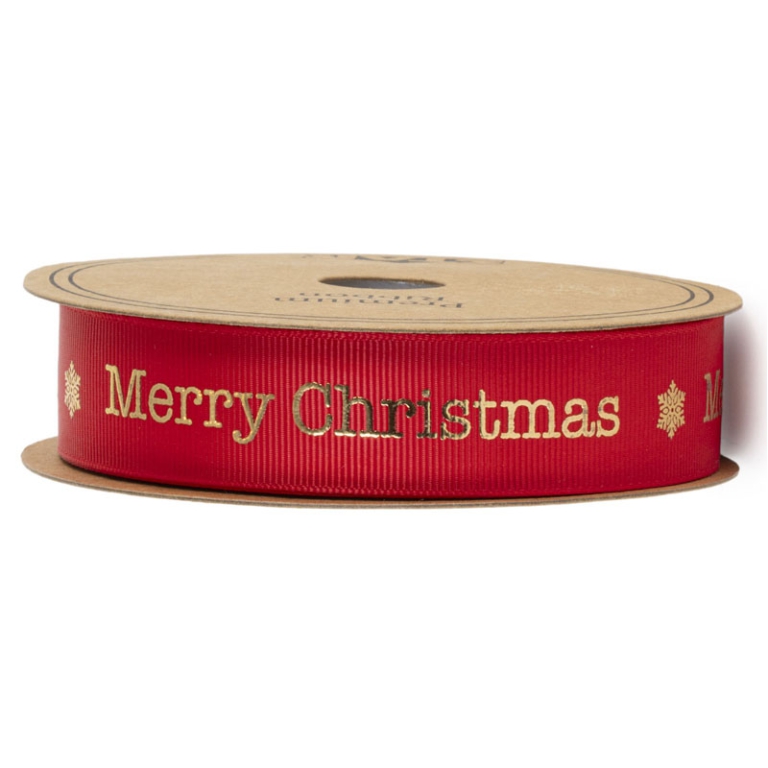 NASTRO TESSUTO 25MMX20MT ROSSO MERRY CHRISTMAS ORO