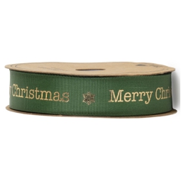 NASTRO TESSUTO 25MMX20MT VERDE MERRY CHRISTMAS ORO