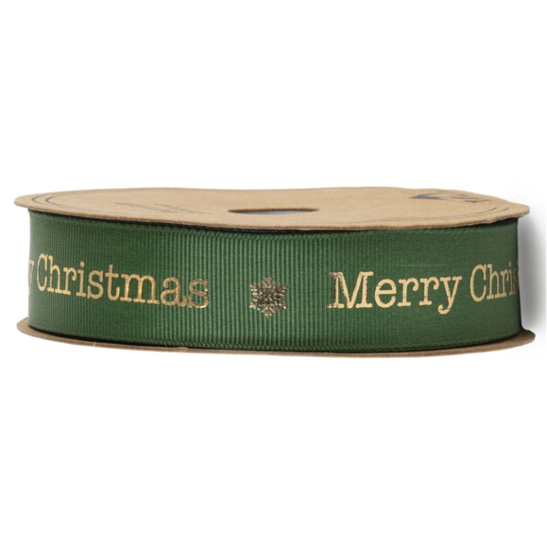 NASTRO TESSUTO 25MMX20MT VERDE MERRY CHRISTMAS ORO