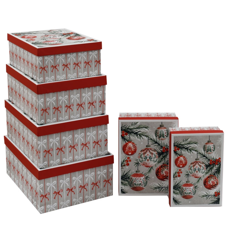 SCATOLA SET 6PZ DECORO   NATALIZIO BIANCO E ROSSO