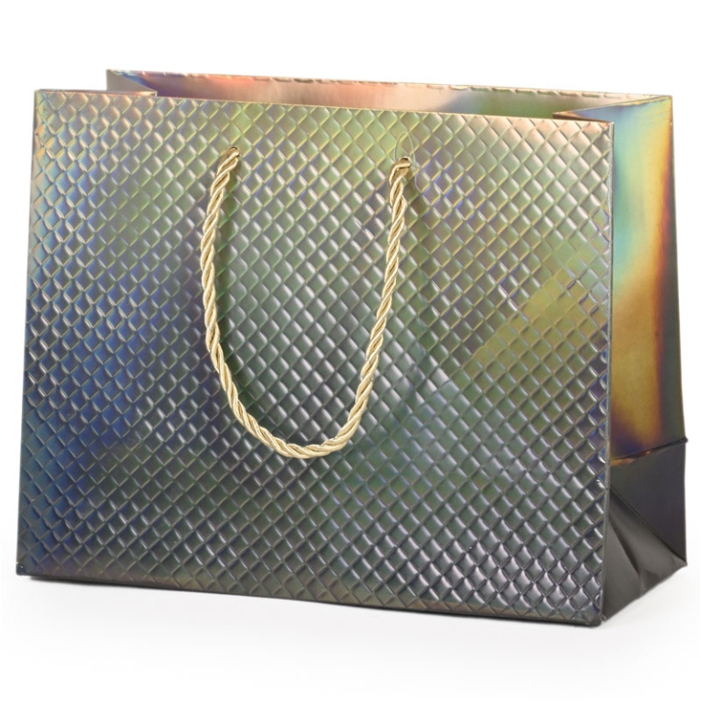 SHOPPER 31X12H26CM NATALE HOLO PRISMA ORO
