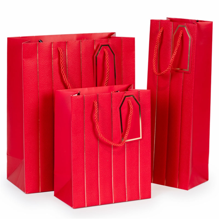 SHOPPER BOTTIGLIA 12X9H36CM NATALE GOFFRATA ROSSA