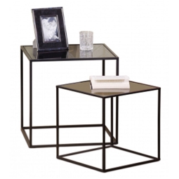 TAVOLINO SET 2 PEZZI FERRO   NERO RIPIANO VETRO